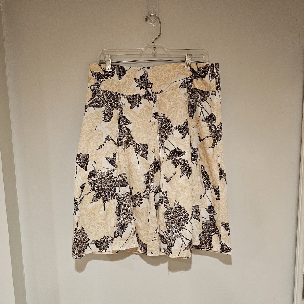 Ann Taylor Floral Beige And Brown Fit And Flare Skirt, Size 10